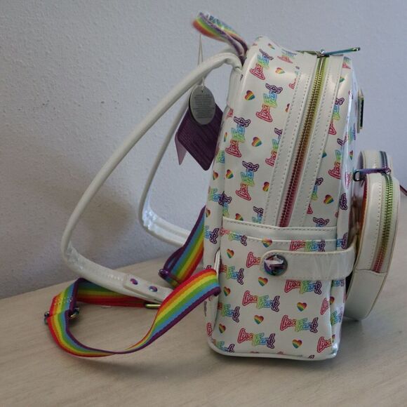 Loungefly Lisa Frank Logo Heart Detachable Rainbow Bag Mini Backpack - Picture 4 of 16
